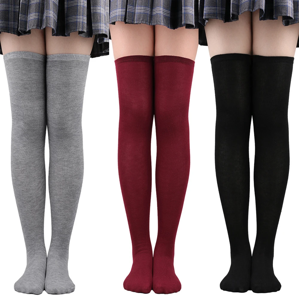 Harajuku Goth Black Thigh High Long Socks For JK Girls Knee High White Stockings For Girl Student Uniform calcetines altos mujer
