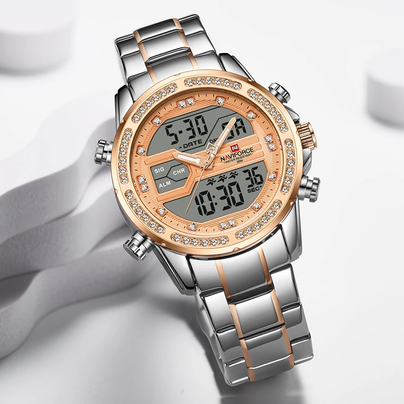 Часы наручные NAVIFORCE мужские с бриллиантами модные брендовые Роскошные