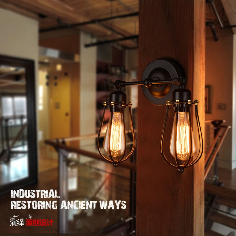 

Wall Lamp Loft Industrial American Style Country Retro Iron Double Grapefruit Wall Light AC 110V/220V Use E27 Edison Bulb