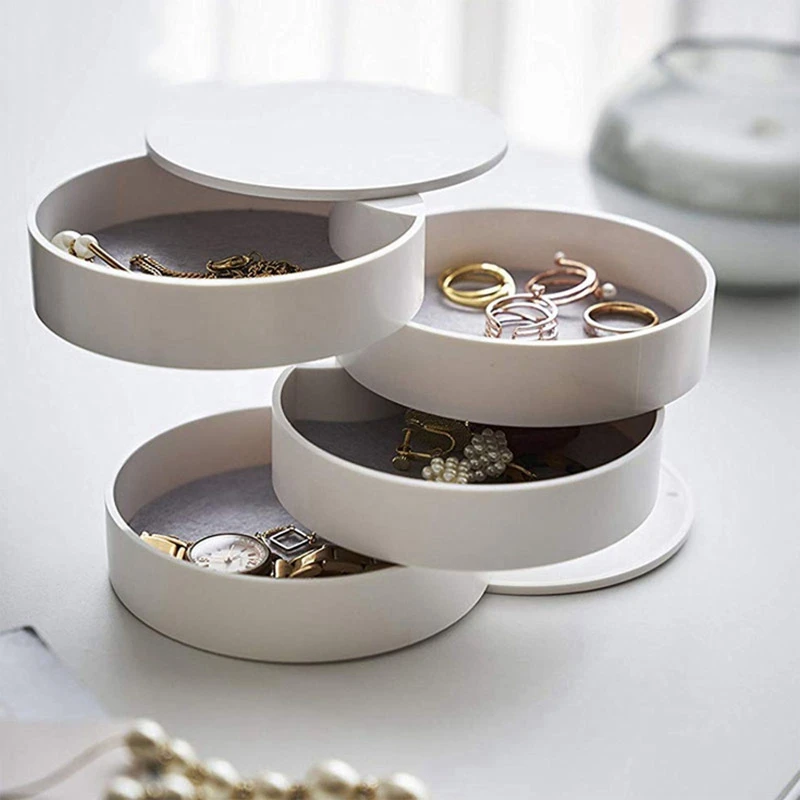 

4 Layers Jewelry Storage Box 360 Degrees Rotary Holder Jewelry Organizer for Earrings Rubber Band Bracelet Small Items Organizer