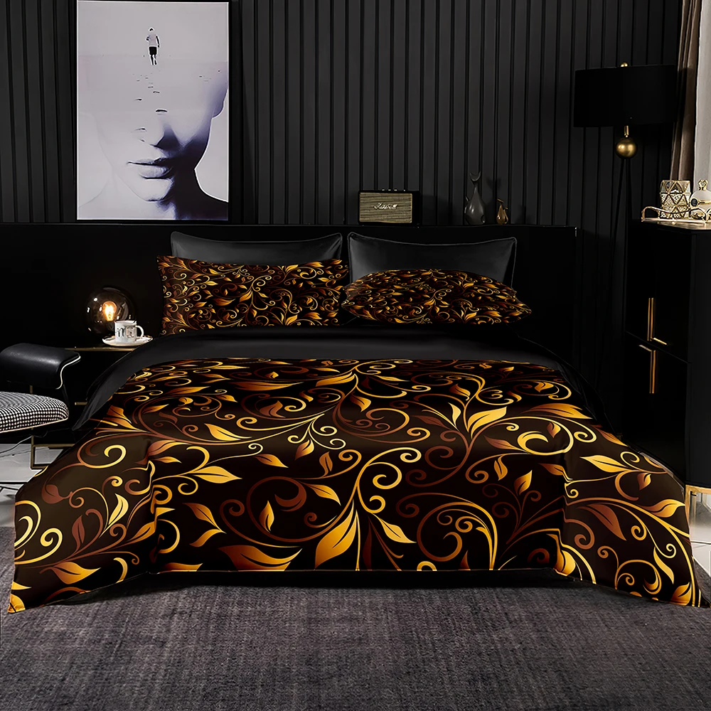 

Luxury Floral Pattern Duvet Cover 210x210 With Pillowcase，240x220 Quilt Cover,Black Blanket Cover,Single Double Bedding Set