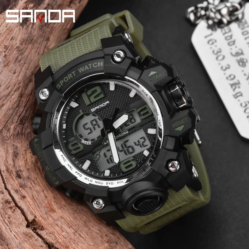 Цифровые спортивные часы Sanda водонепроницаемые ударные цветные деловые мужские