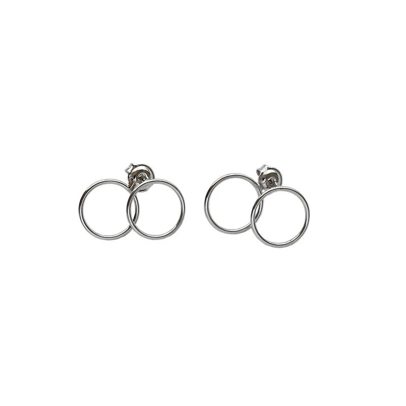 

CH-1029 Korean version of S925 sterling silver fashion personality CHIC style simple geometric smooth double ring earrings