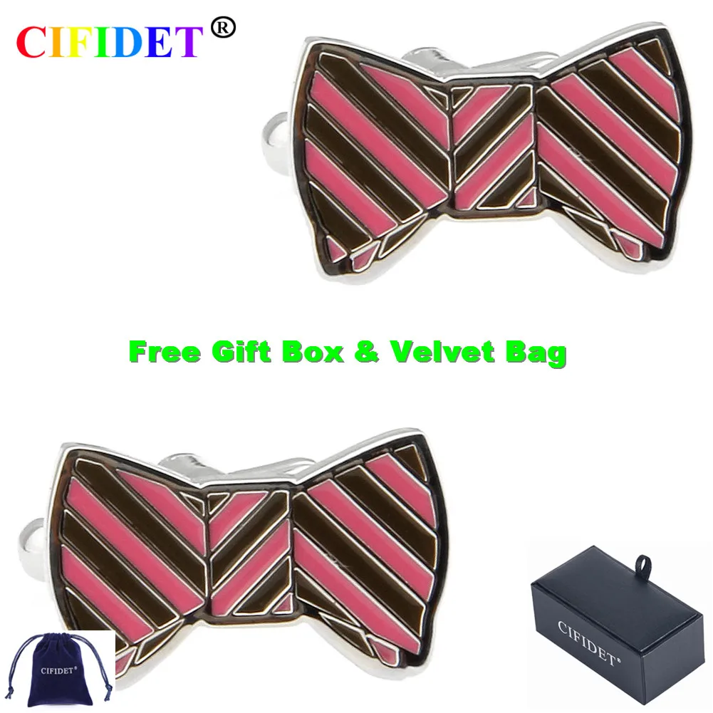

Запонки CIFIDET с рисунком, розовый бант, эмалированная запонка для рубашки с бархатным мешком и подарочной коробкой, ювелирные аксессуары, под...