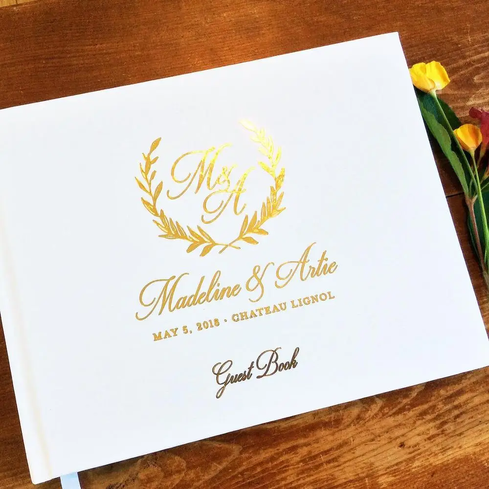 Индивидуальный цветочный венок деревенская Золотая фольга Свадебная книга для