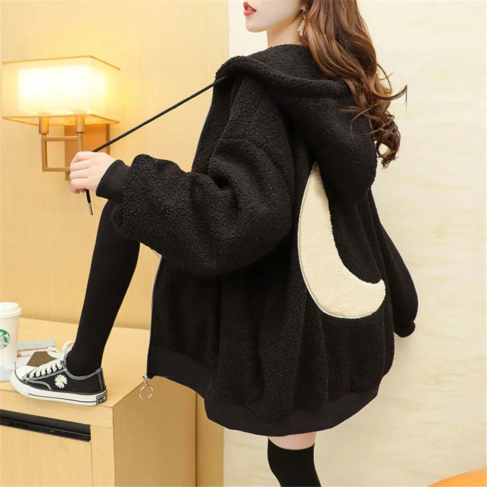 

Cute Moon Winter Hoodie Sweatshirt Spring Women Loose Funny Tops Hip HopImitation Cashmere Turtleneck High Street Hoodies Coats