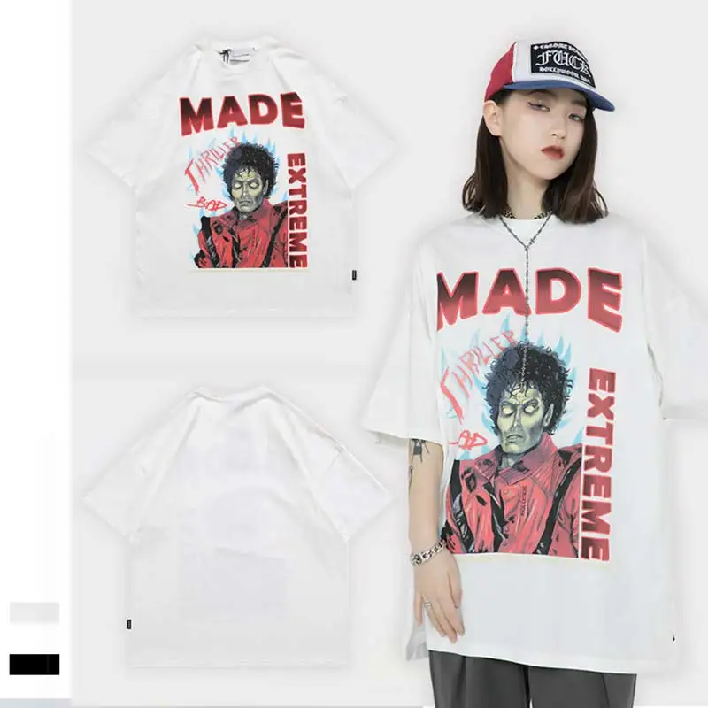 

Horror Character Print Vintage T Shirts for Mens Short Sleeve Crewneck Hip-Hop Graphic Tee White Black Summer Clothing