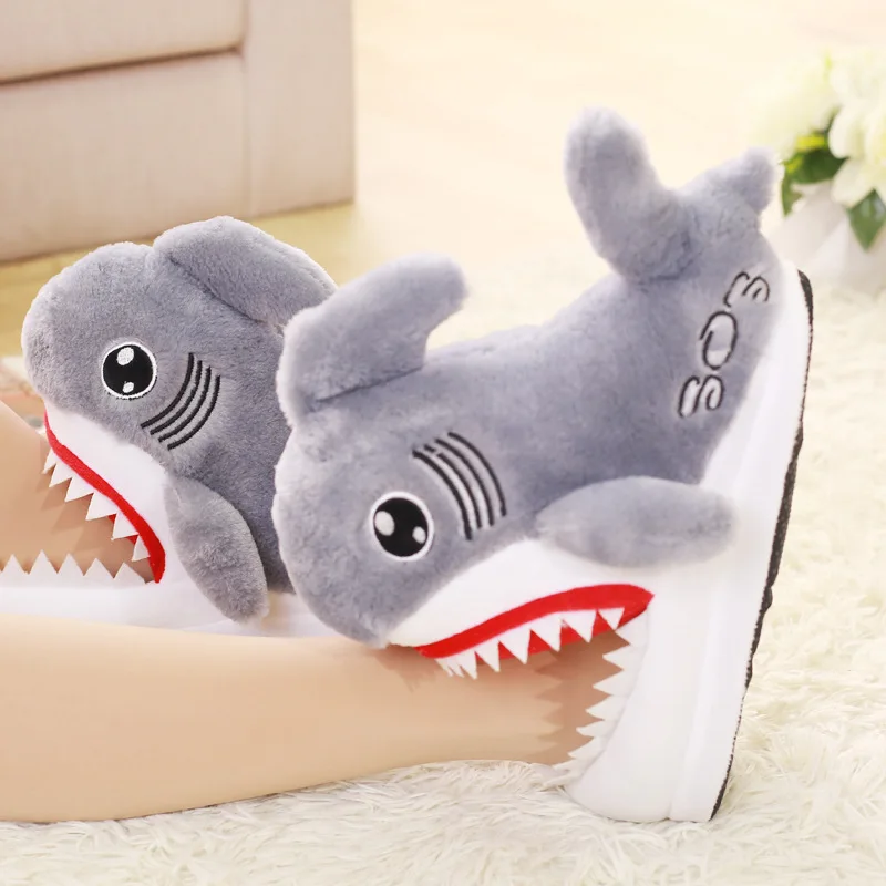

Interesting Animal shark slippers girls funny furry slides womens indoor winter shoes ladies slipper