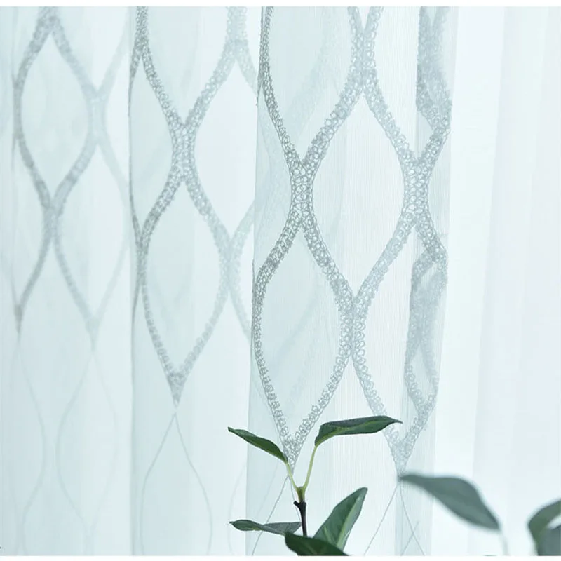 Современные Геометрические вышивальные окна тюль вуаль кухня отвесная органза