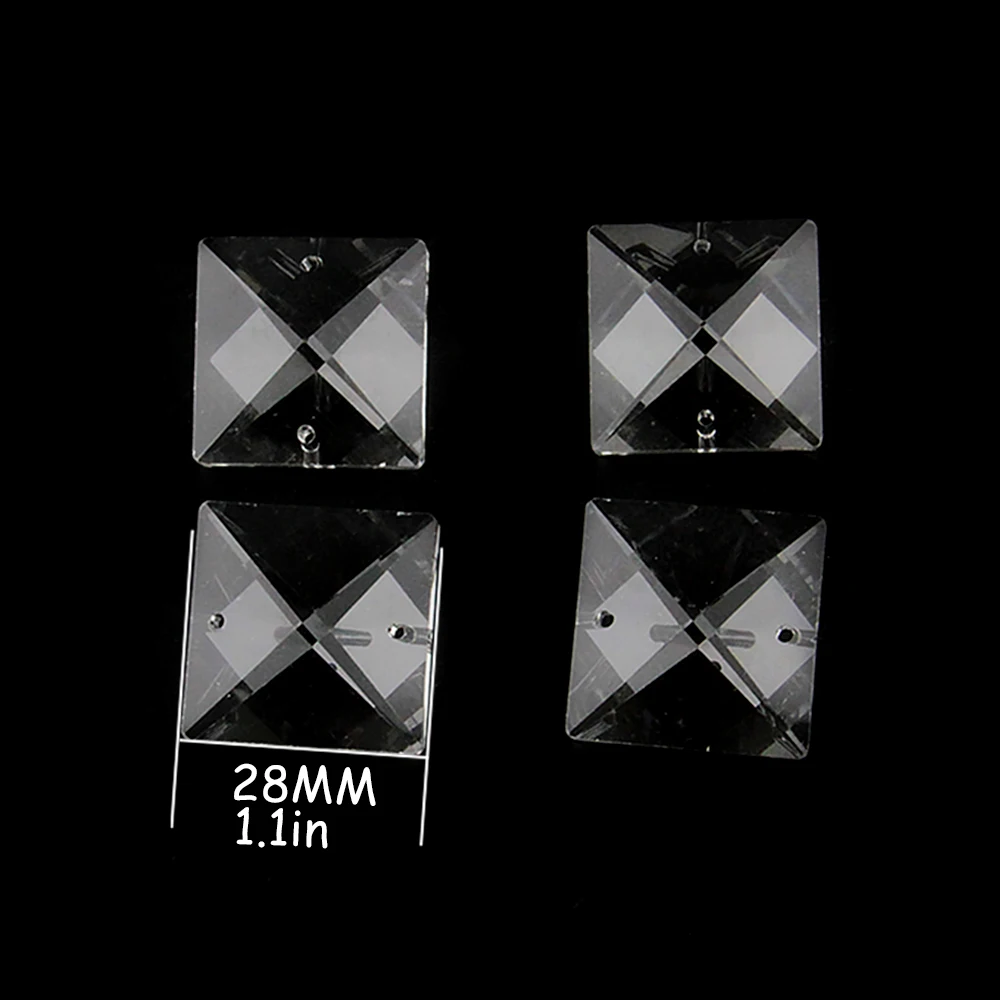 28 мм 50 шт прозрачные хрустальные стеклянные люстры Квадратные бусины с двумя