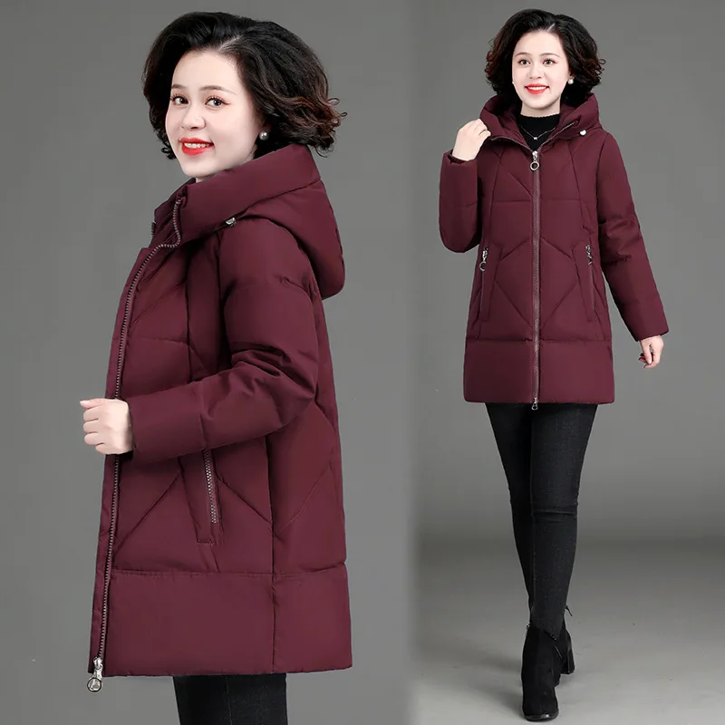 

Winter Coat 2021 Middle-aged Mother New Cotton padded Jacket Long Hooded Parka Plus size 6XL Female Windproof Loose Warm Outwear