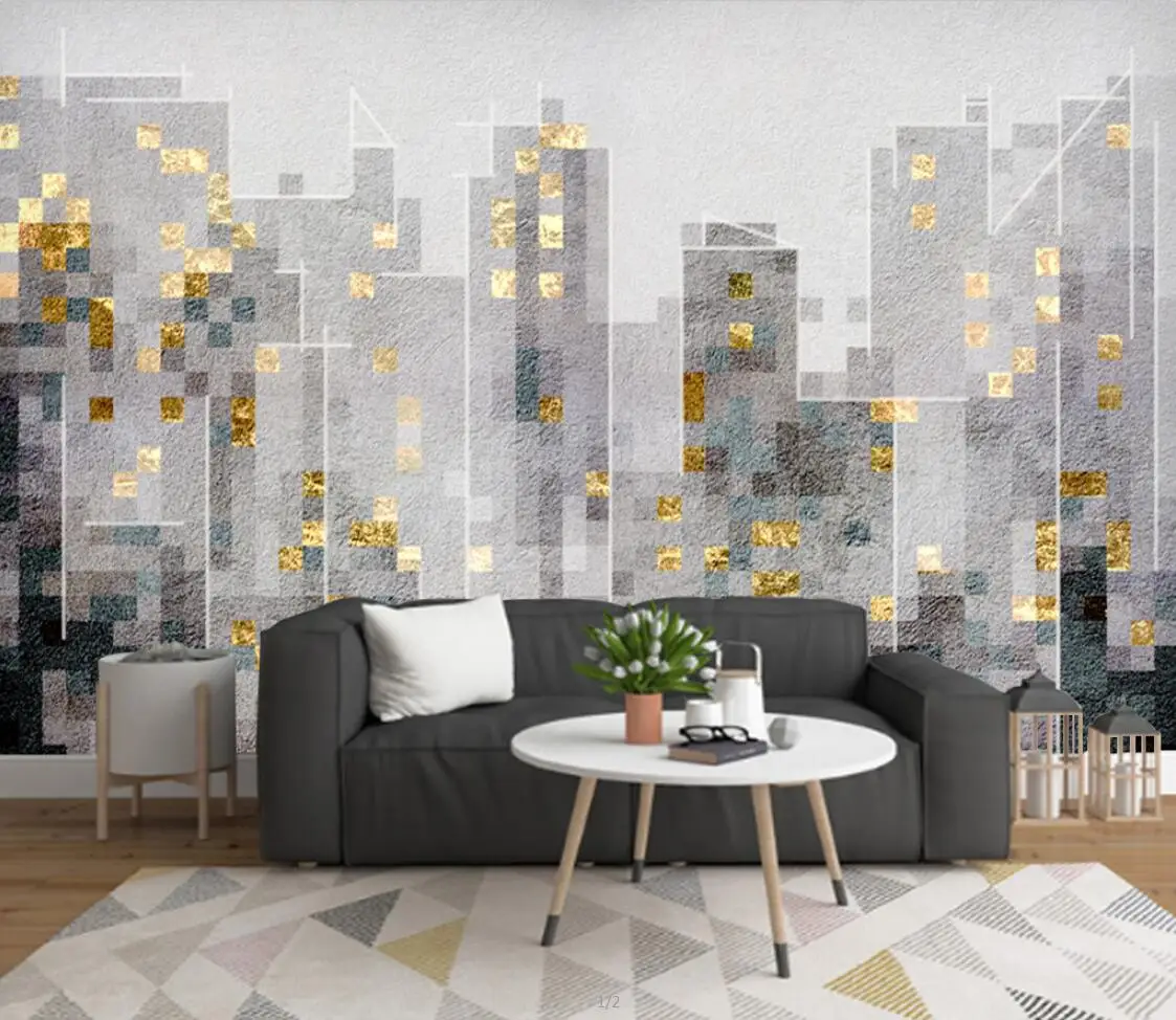 

Beibehang Custom mural wallpaper golden modern abstract architectural landscape background wall decorative painting wallpaper