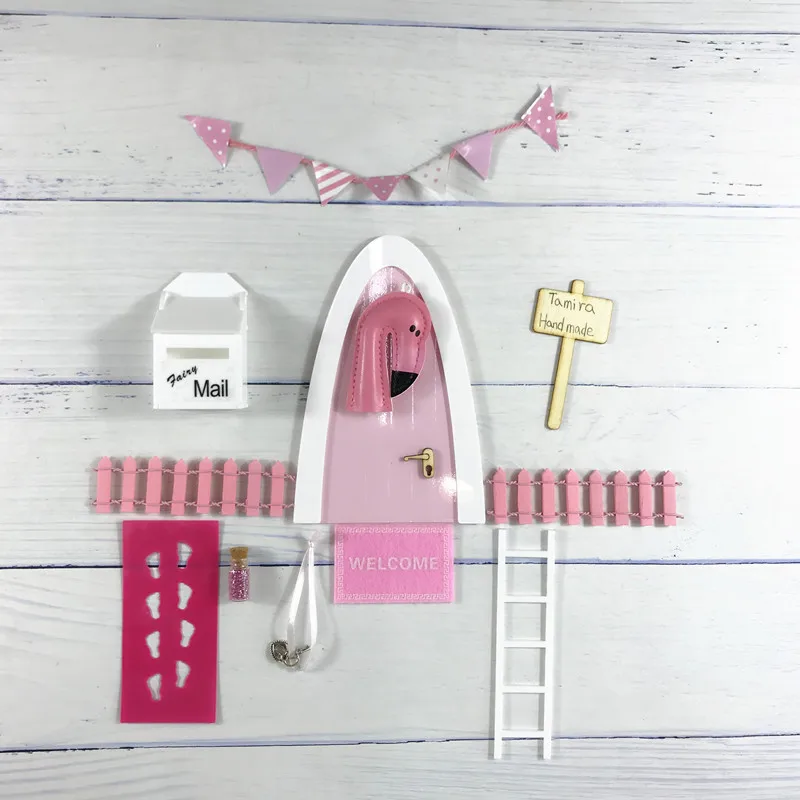 Hand Made pink Arch Fairy door great gift for girls miniature magic fairies tooth fairy Set Dust Welcome Mat Feet Printer | Игрушки и