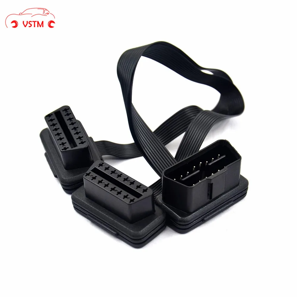 VSTM плоский + тонкий 16 Pin OBD 2 удлинитель OBD2 ELM327 Штекерный к двойному гнезду Y