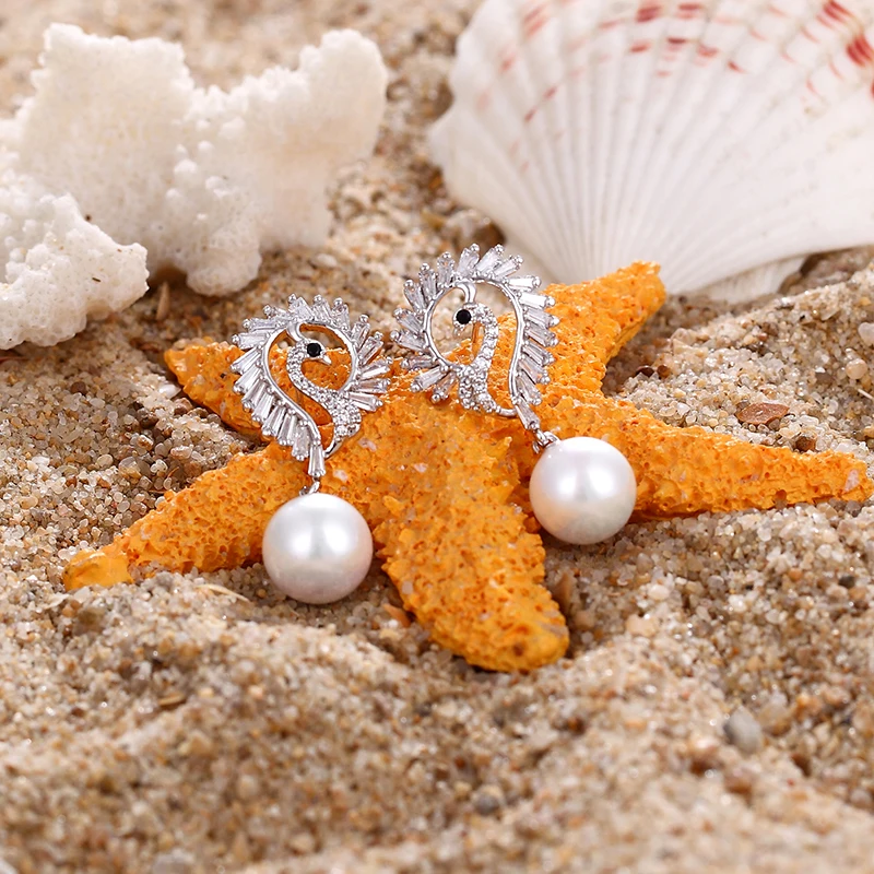 Женские хрустальные жемчужные серьги из нержавеющей стали с животными женские