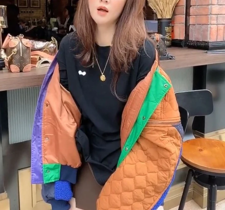 

Vefadisa Stitching Color Women Parka 2020 Autumn Winter Thick Cashmere Spliced Cotton Jacket Plus Szie Patchwork Parka QYF4537