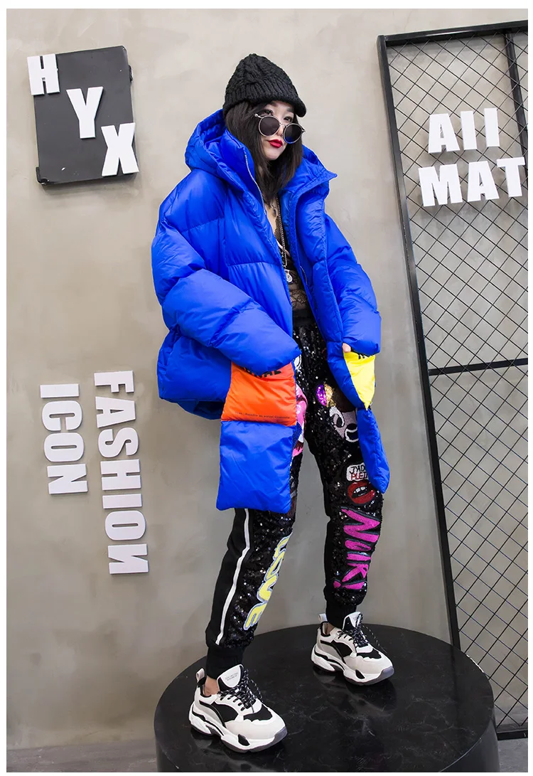 Oversize Down Jacket women Streetwear Warm Parka thick winter Coat Women Hooded Cotton Jackets Retro Coat With a scarf 234