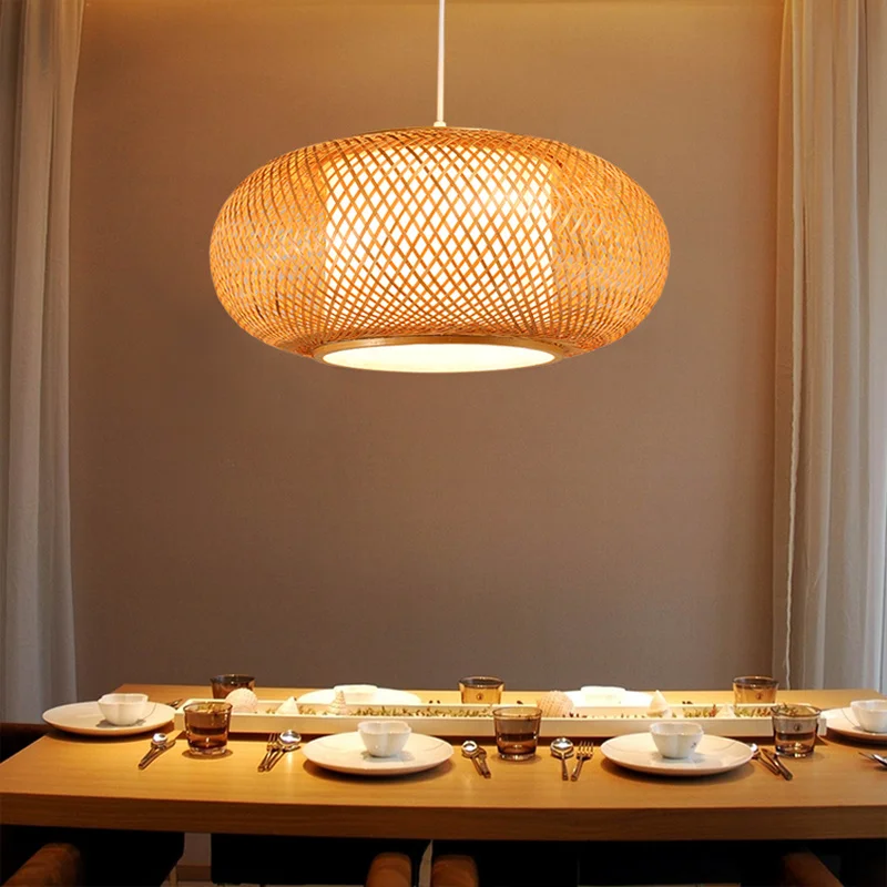Круглый ручной вязки Бамбук из ротанга подвесной светильник шнур приспособление