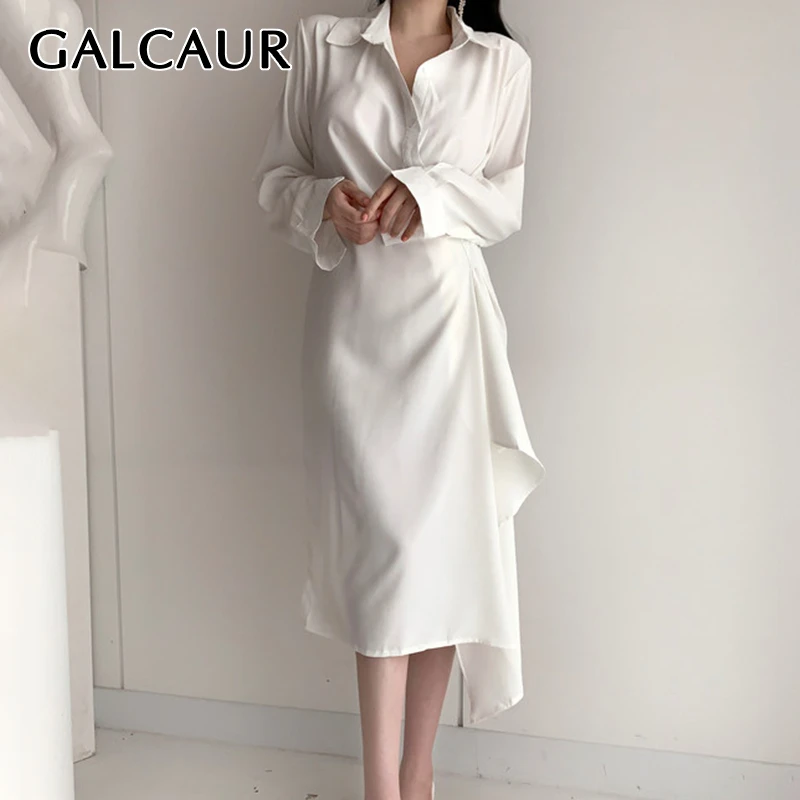 GALCAUR корейское асимметричное белое платье для женщин воротник с лацканами