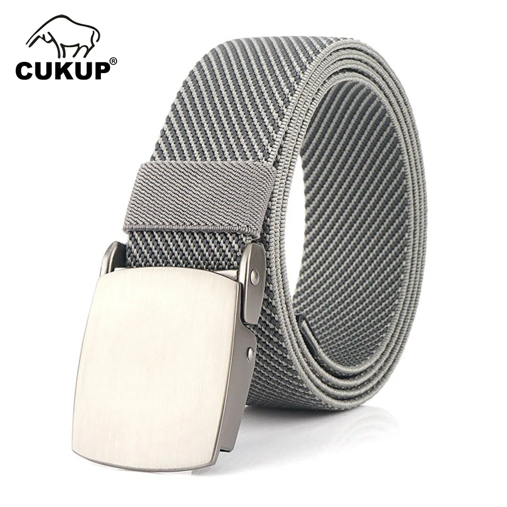 CUKUP 2020New Designers Mens Quality Elastic Nylon Belt Zinc Alloy Buckle Metal Leisure Canvas Belts for Men 3.8cm Wide CBCK192