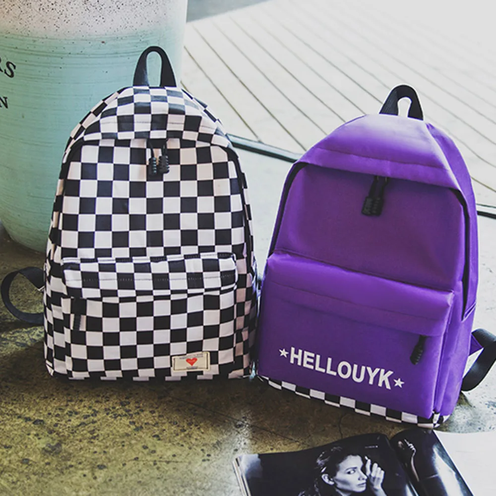 

Print Canvas Backpacks Casual Shoulder Bags Plaid Zipper Fashion Student Teenagers Cell Phone Pockets School Young High Street