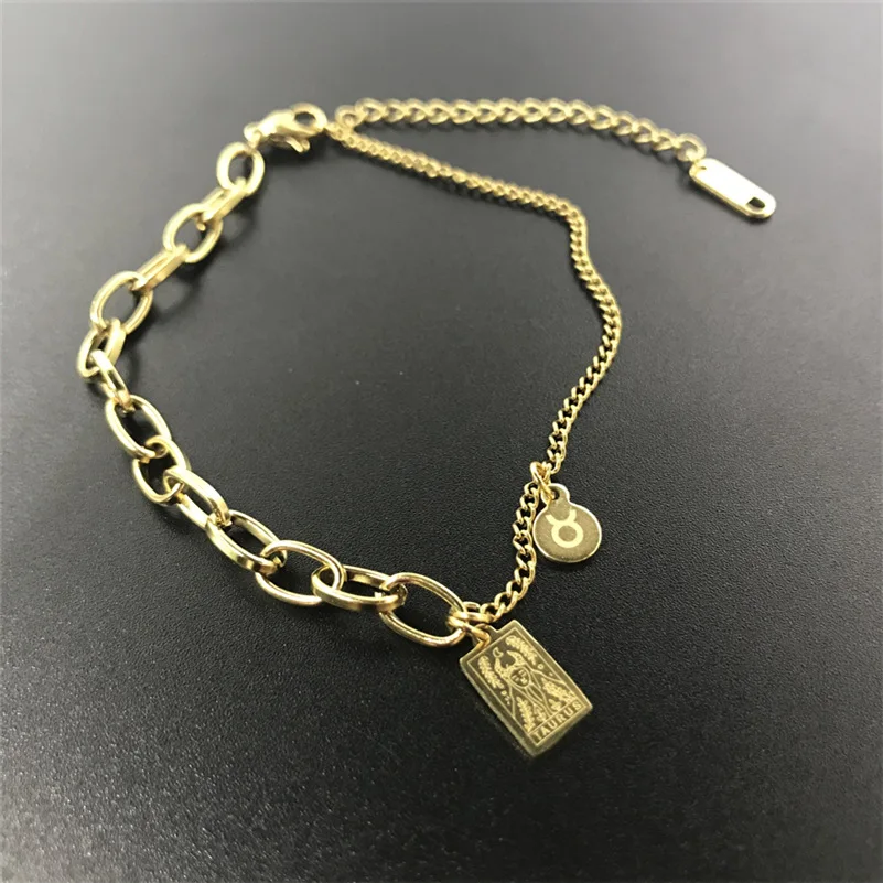 Женские браслеты с медальонами зодиака позолоченные из нержавеющей стали 12