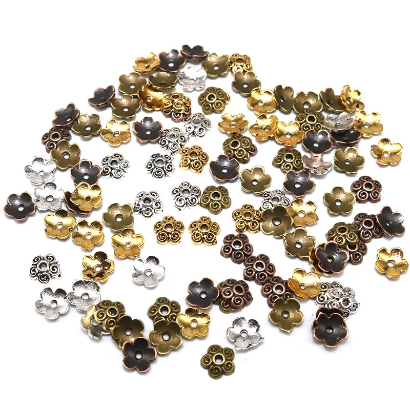 7 мм 100/200 шт. Тибетские посеребренные Цветочные бусины смешанные