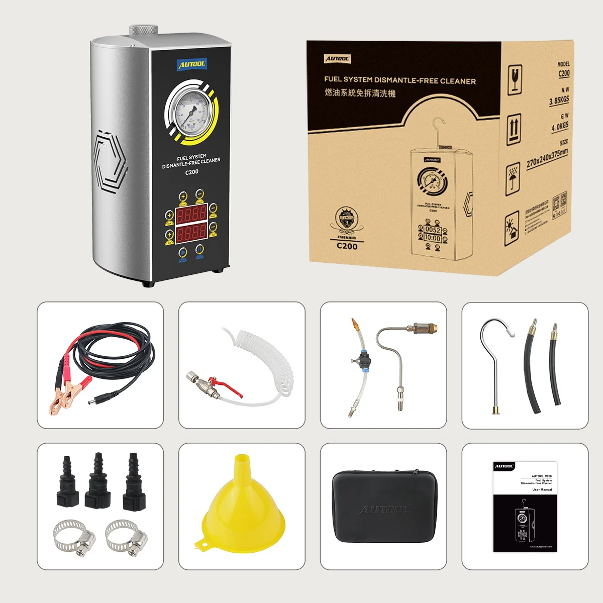 

AUTOOL C200 No-dismantle Car Fuel Injector Cleaning Machine Fuel Injector Nozzle Flushing Petrol Machine EFI Throttle Tools