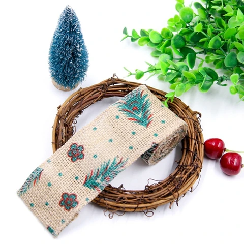 Green Christmas tree 2 м/лот, Рождественская джутовая Мешковина в рулонах, Hessian, лента с мультяшным принтом, деревенский стиль, винтажное украшение для рождественской вечеринки - Цвет: Green Christmas tree