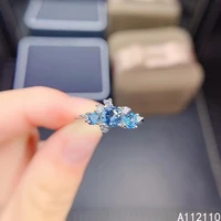 fine jewelry 925 sterling silver inset with natural gemstone women fashion noble round blue topaz exquisite ring support detecti