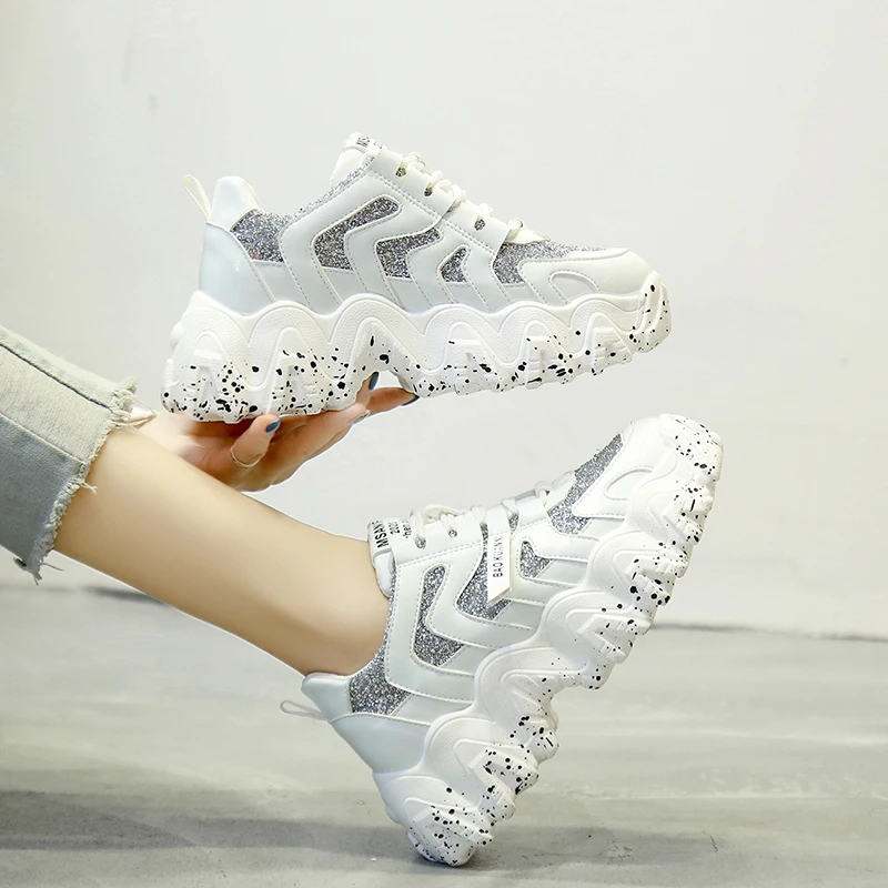 2020 Moipheng Chunky Sneakers Wedges Shoes for Women Bling Red Womens Spring/Autumn Platform Sapatos De Mujer | Обувь