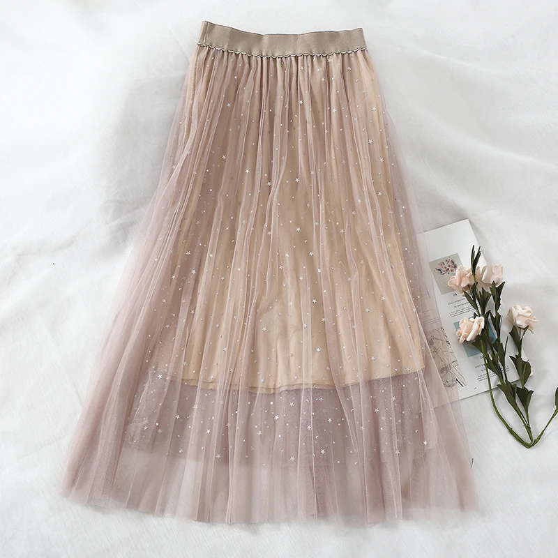 Женский комплект из двух предметов Свободный Полосатый свитер и сетчатая юбка