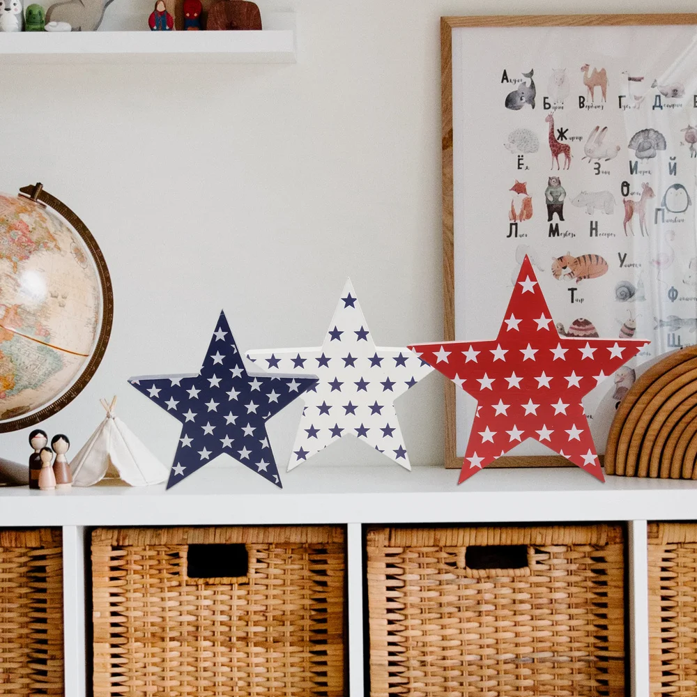 

3pcs Independence Day Wooden Star Shape Creative Ornaments Home Layouts