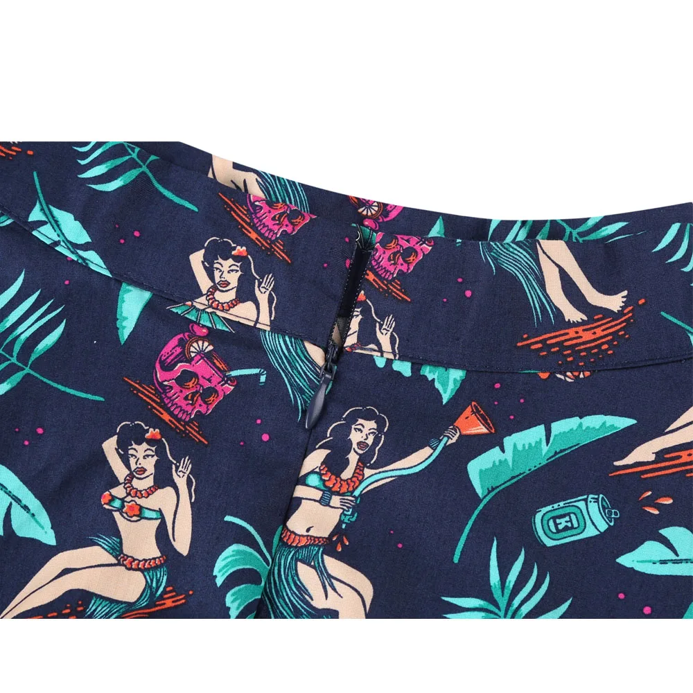 Женская короткая юбка с высокой талией винтажная из 100% хлопка и принтом листьев в