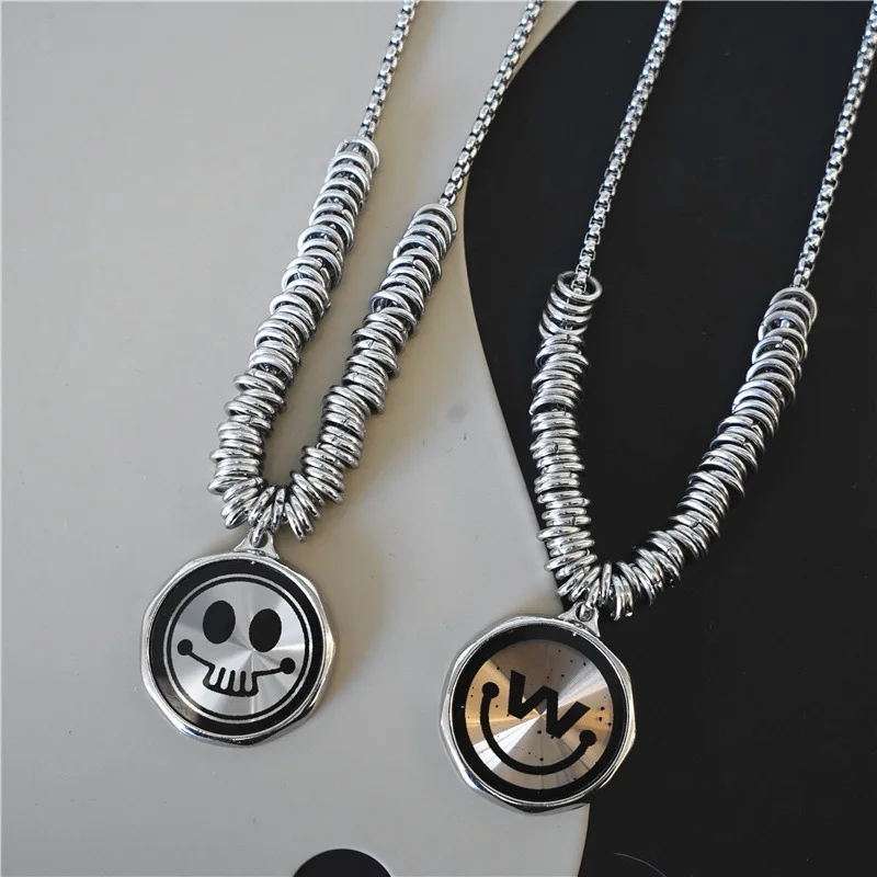 Ожерелье с кулоном в виде смайлика стиле K-POP цепочка готическом хип-хоп для