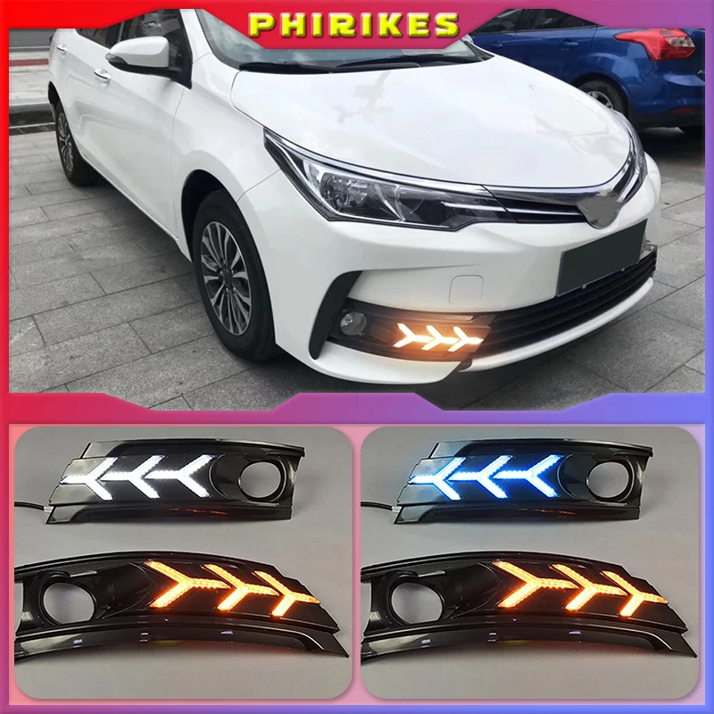 

Дневные ходовые огни 2 шт. для Toyota Corolla 2017 2018, светодиодные дневные ходовые огни, светильник емые с желтым указателем поворота
