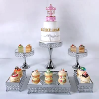6 gold silver high quality cake stand set gold crystal metal cupcake decorations dessert pedestal party wedding cake rack