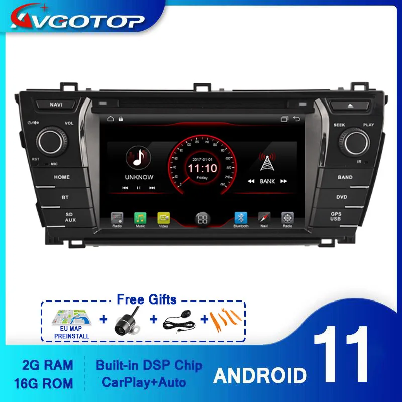 Автомагнитола AVGOTOP Android 11 WINCE Bluetooth GPS DVD-проигрыватель для автомобиля TOYOTA COROLLA 2014 2G