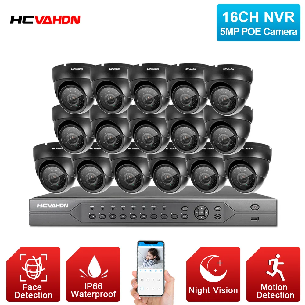 

HCVAHDN H.265+16CH 4K 5MP POE NVR CCTV Camera System AI Ultra HD Outdoor Waterproof Security IP Camera Video Surveillance Set