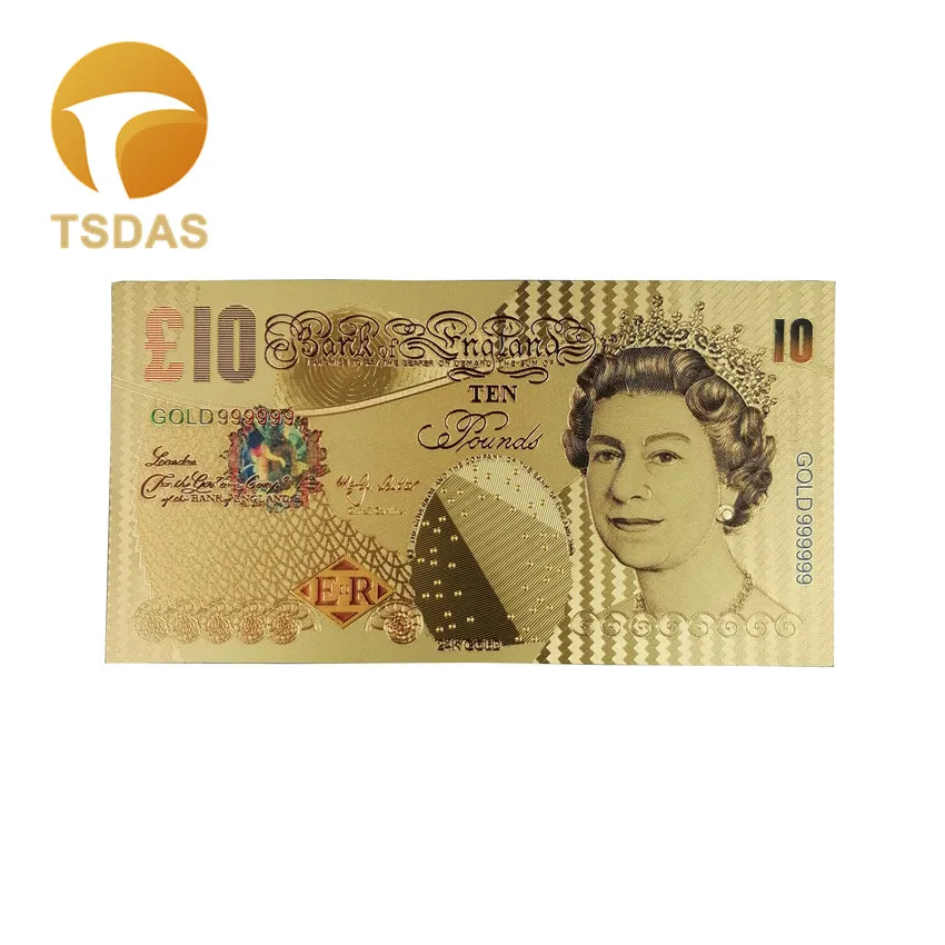 Красочные 24k позолоченные банкноты из фольги английские 10 фунтов для коллекции