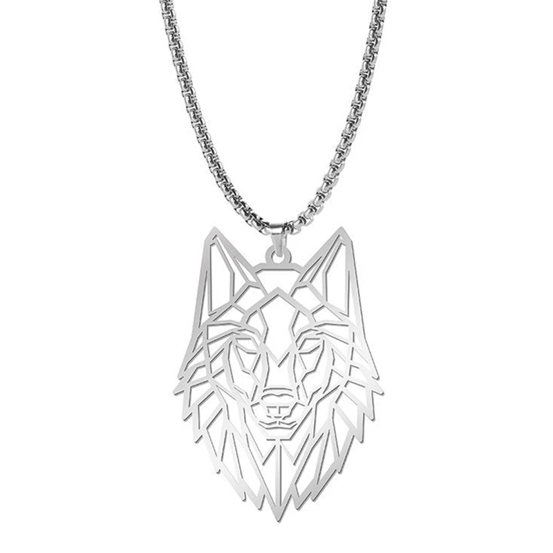 

Wolf Head Stainless Steel Necklace-Black Men's Personalized Necklace Pendant 46.88*33.46mm Fashion Accessories 2 Colors 1pc