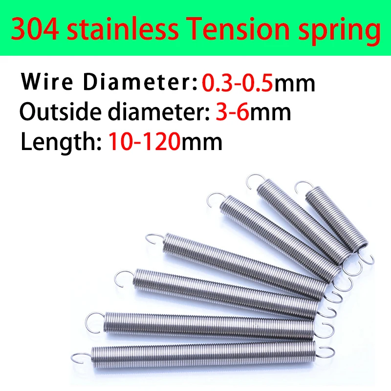 

304 Stainless Steel Open Hook Tension Spring Wire Diameter 0.3 mm 0.4 mm 0.5 mm Length 10-120 mm