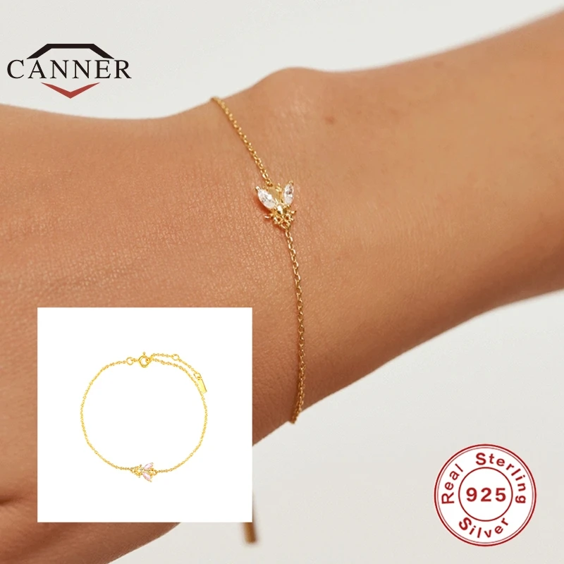 

CANNER 100%Real 925 Sterling Silver 18k Gold Plated Small Bee Colorful Zircon Bracelet for Women Silver 925 Stamp Jewelry Gift