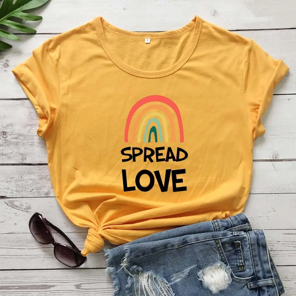 Футболка унисекс с рисунком радуги повседневная Молодежная из чистого хлопка в