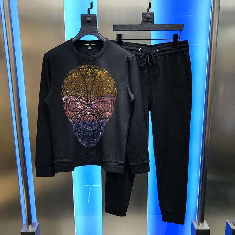 

Men's Universal Creative Design Slim Winter European Tracksuit Skull Diamond Sets Cotton Pullover