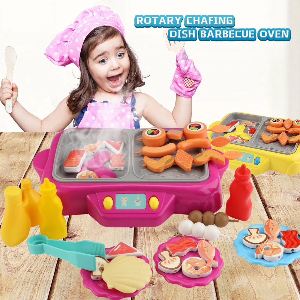 

Pretend Play Electric Simulation Kitchenware toy 45Pcs House Barbecue Oven BBQ tool Kid's Gifts Toy With Sound Light Water Vapor