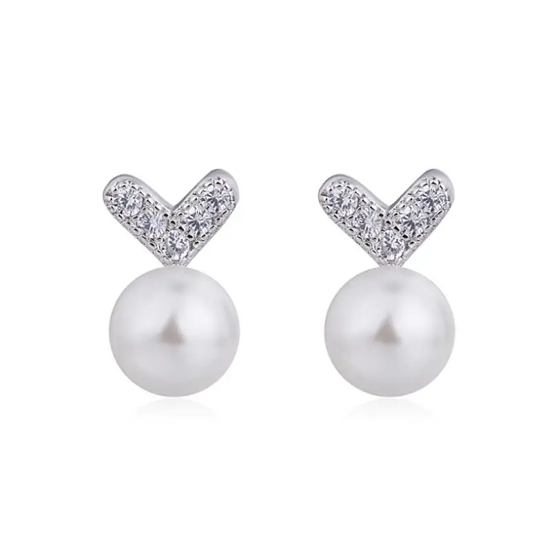 

Exquisite Sweet Pearl Heart Zircon Stud Earrings For Women Girls Trend Creative 925 Sterling Silver Party Gifts Jewelry SAE448