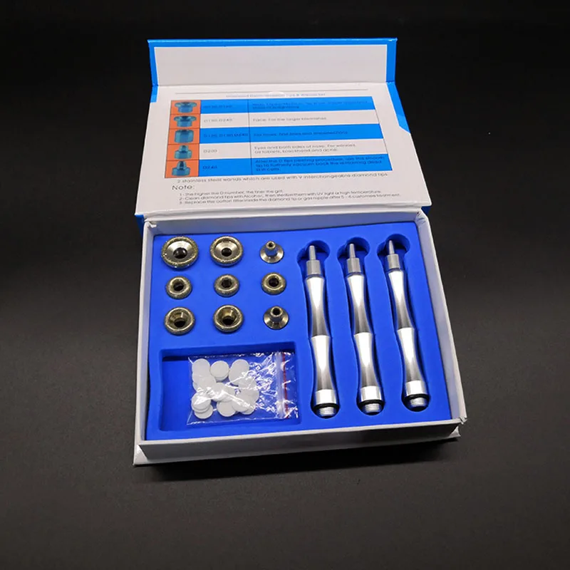 A Set With box Алмазная дермабразия микродермабразия 3 нержавеющие палочки 9 наконечников хлопковые фильтры - Цвет: A Set With box