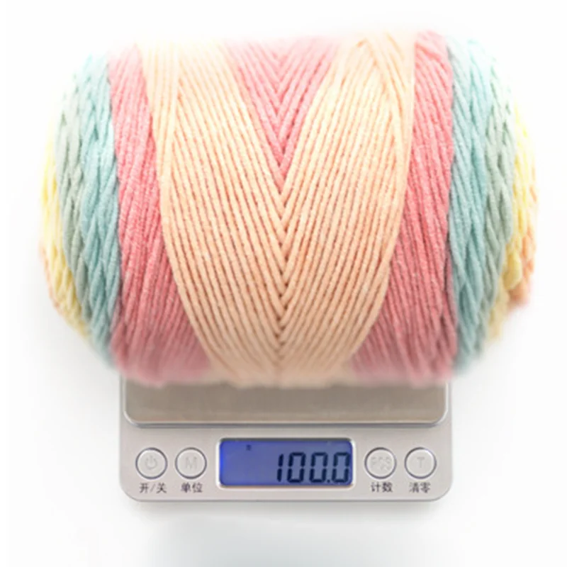 

100g/ball Rainbow Cotton Yarn Segment dyeing 5 strands of Milk Cotton Yarn DIY Hand knitted Sofa cushion Pillow Yarn 193m