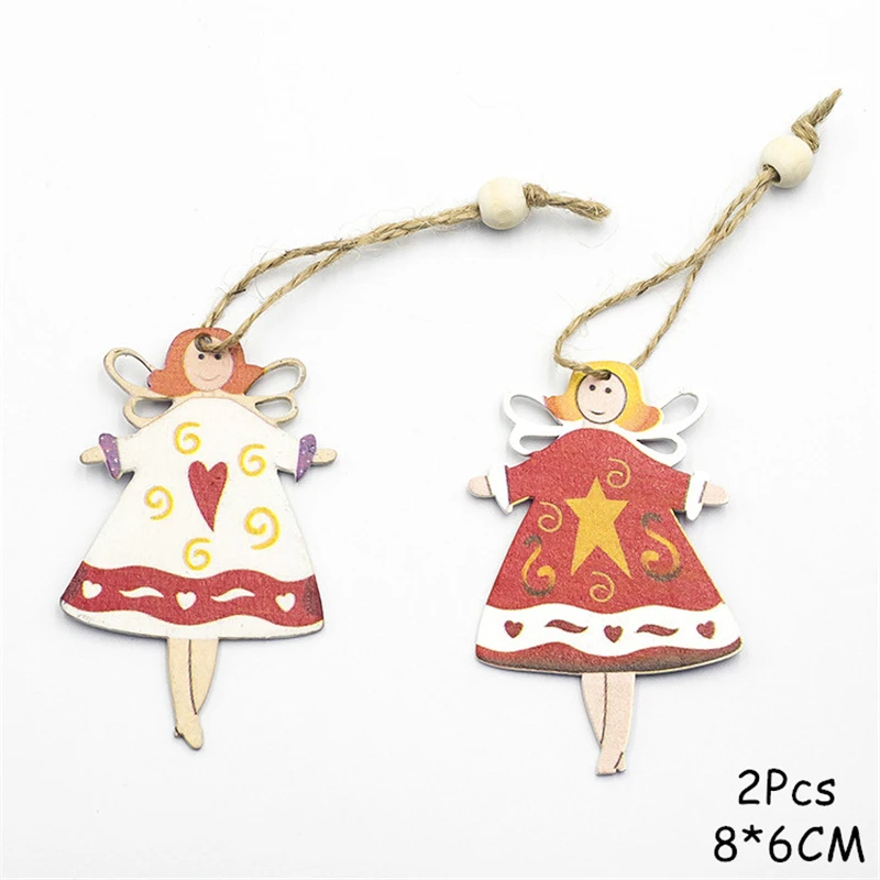2Pcs C Год Рождество деревянный кулон дерево олень Рождественское дерево декор Noel рождественские украшения для дома Natal Navidad подарок для детей - Цвет: 2Pcs C